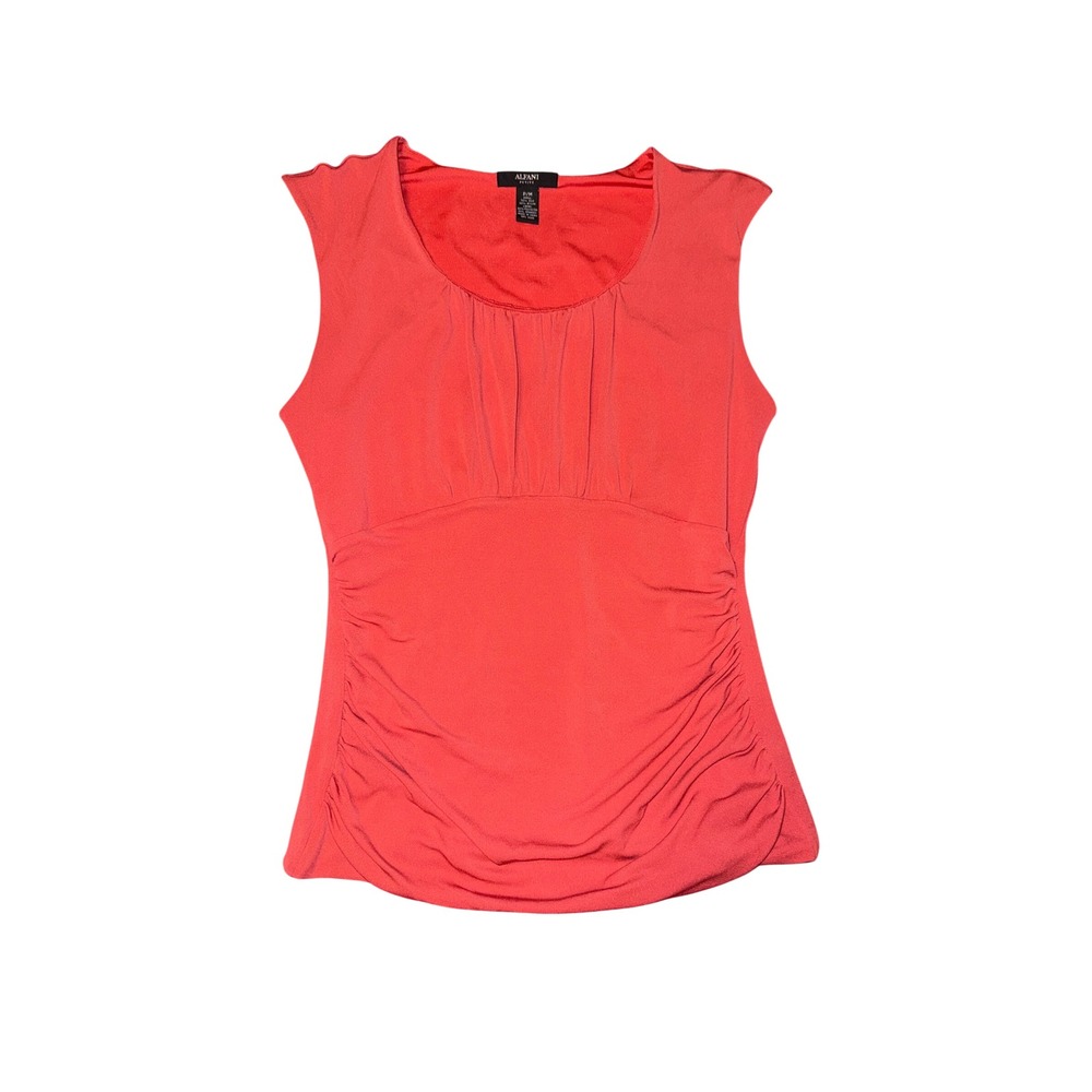 Alfani Petite Womens Coral Red Silk Blend Ruched Sleeveless Blouse Top PM medium